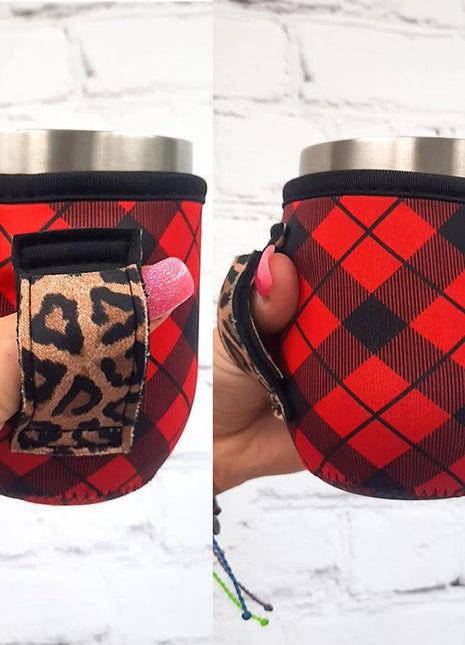 Red Plaid W/ Leopard 12oz Wine Tumbler Handler