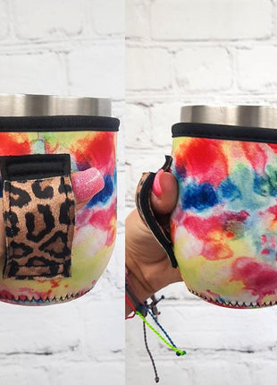 Tie Dye with Leopard 12oz Wine Tumbler Handler