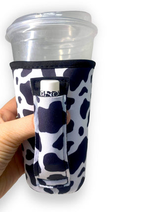 Black & White Cow 16oz PINT Glass / Medium Fountain Drinks and Hot Coffee Handlers™ - Drink Handlers