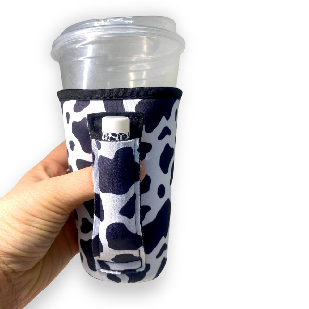 Black & White Cow 16oz PINT Glass / Medium Fountain Drinks and Hot Coffee Handlers™ - Drink Handlers