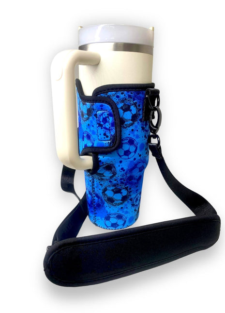 Blue Soccer 25-35oz Tumbler With Handle Sleeve - Drink Handlers