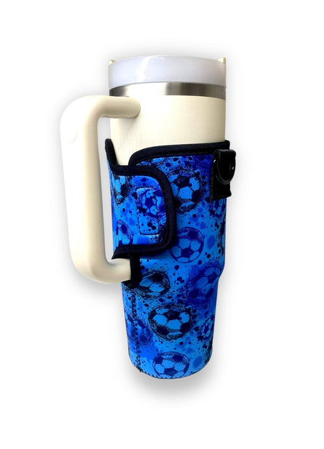 Blue Soccer 25-35oz Tumbler With Handle Sleeve - Drink Handlers