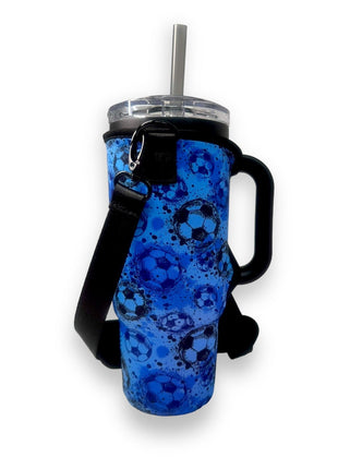 Blue Soccer 40oz Tumbler With Handle Sleeve - Drink Handlers