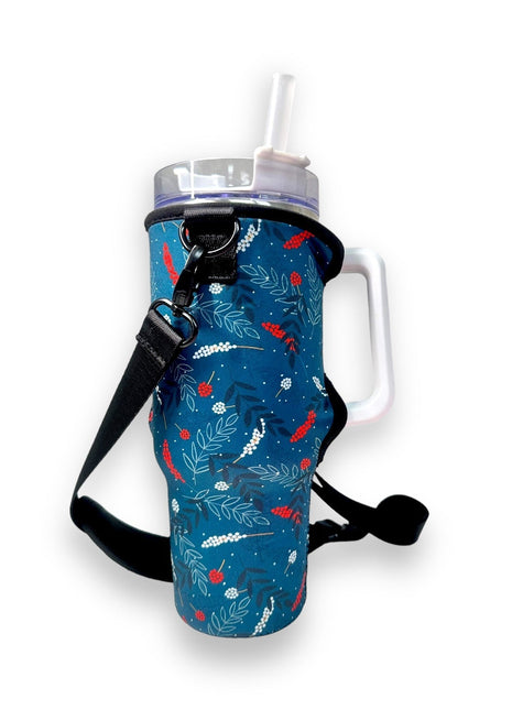 Christmas Holly 40oz Tumbler With Handle Sleeve - Drink Handlers