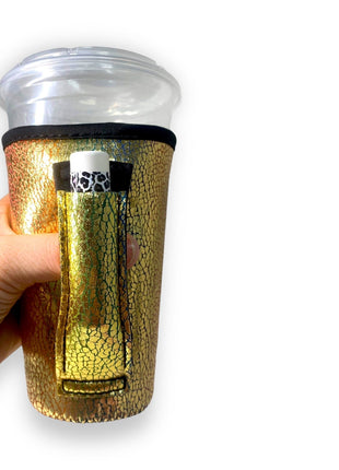 Glimmering Gold 16oz PINT Glass / Medium Fountain Drinks and Hot Coffee Handlers™ - Drink Handlers
