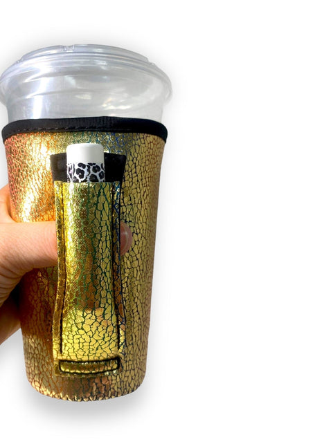 Glimmering Gold 16oz PINT Glass / Medium Fountain Drinks and Hot Coffee Handlers™ - Drink Handlers