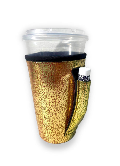 Glimmering Gold 16oz PINT Glass / Medium Fountain Drinks and Hot Coffee Handlers™ - Drink Handlers