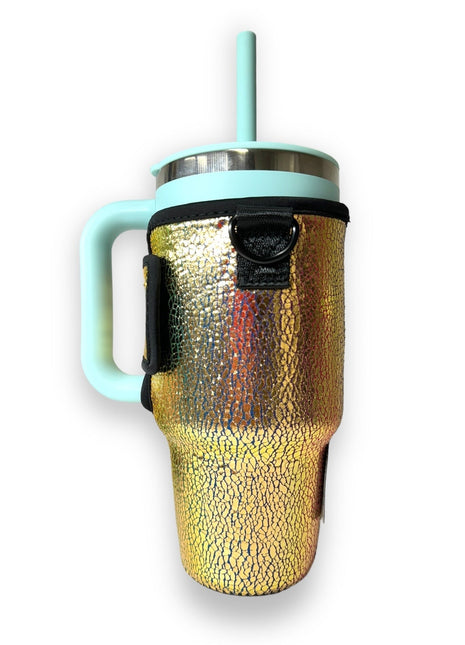 Glimmering Gold 25-35oz Tumbler With Handle Sleeve - Drink Handlers