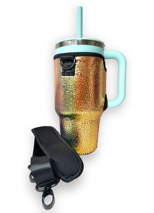 Glimmering Gold 25-35oz Tumbler With Handle Sleeve - Drink Handlers