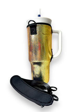 Glimmering Gold 40oz Tumbler With Handle Sleeve - Drink Handlers