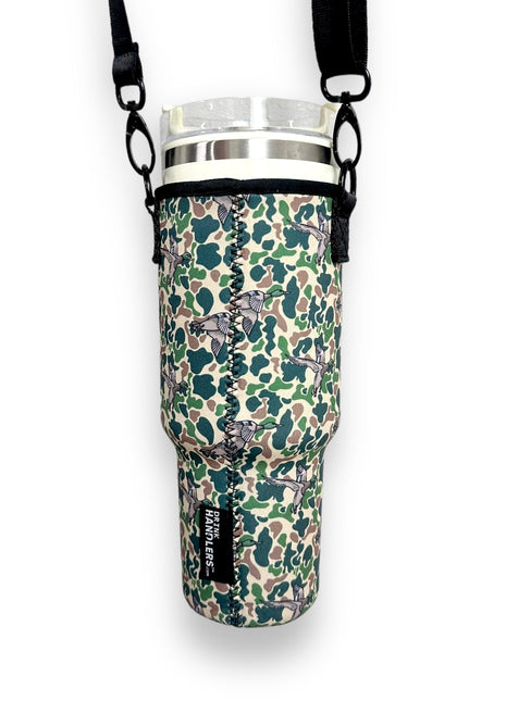 Green Duck Camo 40oz Tumbler With Handle Sleeve - Drink Handlers