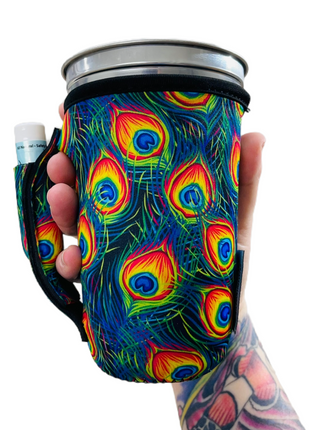 Peacock Feathers 16oz PINT Glass / Medium Fountain Drinks and Tumbler Handlers™