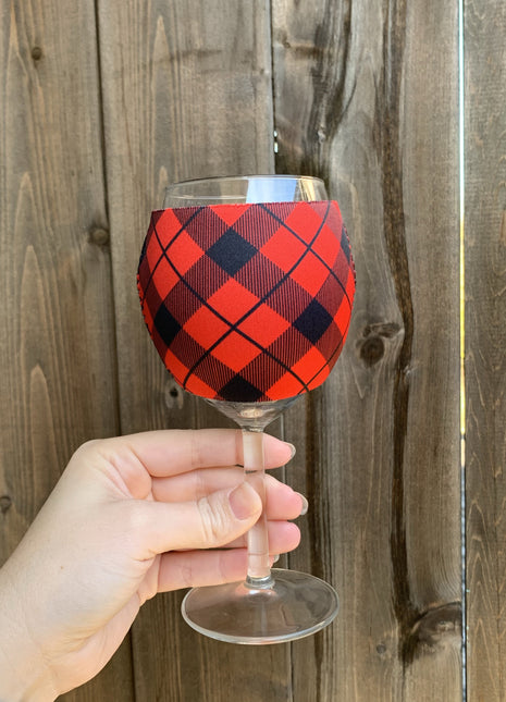 Red Plaid Wine Glass Sleeve
