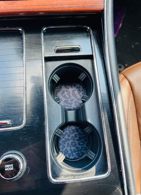 Black Leopard Neoprene Car Coasters