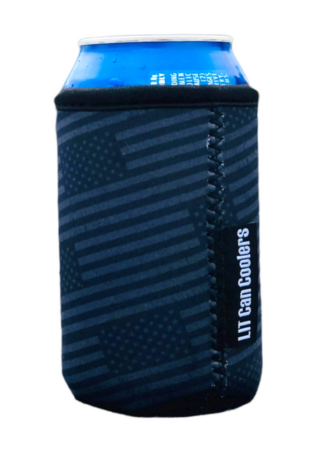 12oz Stubby Can Cooler - ACADEMY -  Blacked Out USA Flag