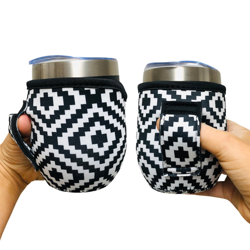 Black & White Aztec 12oz Wine Tumbler Handler™ - Limited Edition*