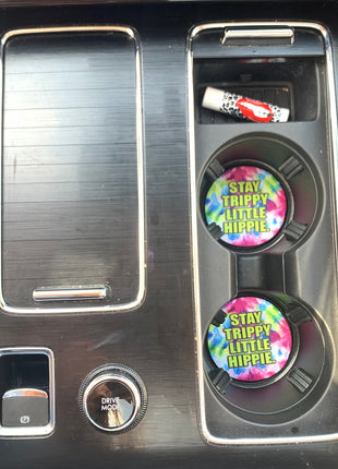 Stay Trippy Little Hippie Neoprene Car Coasters