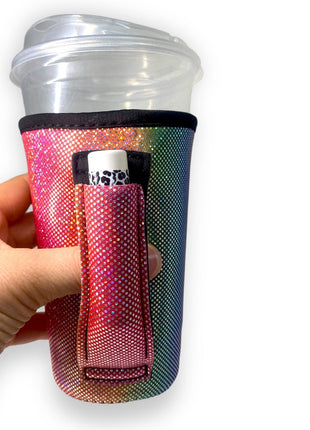 Iridescent Rainbow 16oz PINT Glass / Medium Fountain Drinks and Hot Coffee Handlers™ - Drink Handlers