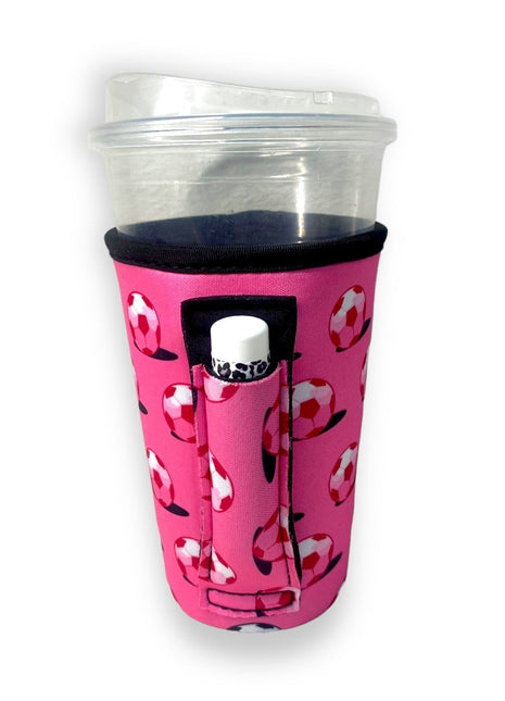 Pink Soccer 16oz PINT Glass / Medium Fountain Drinks and Hot Coffee Handlers™ - Drink Handlers