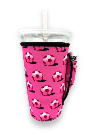 Pink Soccer 20oz Large Coffee / Tea / Tumbler Handler™ - Drink Handlers