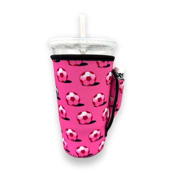 Pink Soccer 20oz Large Coffee / Tea / Tumbler Handler™ - Drink Handlers