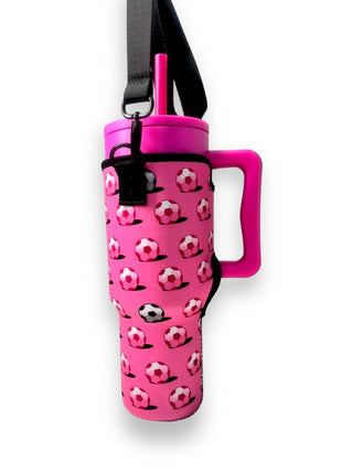 Pink Soccer 40oz Tumbler With Handle Sleeve - Drink Handlers