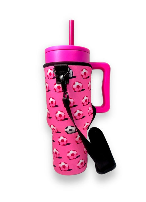 Pink Soccer 40oz Tumbler With Handle Sleeve - Drink Handlers